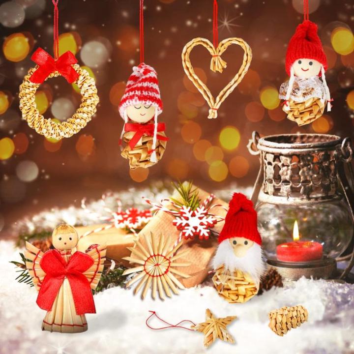 52 stuks kerstboomversiering stro stroster, kerstboomversiering stro natuurlijke kerstboomhanger kerstdecoratie