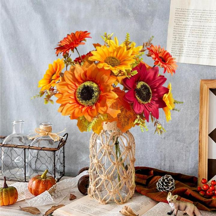 Kunstzonnebloemen, decoratie, kunstbloemen, 8, oranje, 40 cm