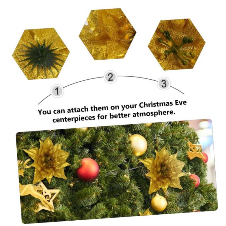 14 STK Künstliche Blumen Weihnachtsglitzerblume Stoff Weihnachtsstern Blumen Gold Kunstblumen Zur Dekoration Glitzerblumen Kuchendekorationen Weihnachtsglitter Große Kugeln Sport