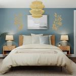 2 stuks metalen boomblad wanddecoratie wijnstok olijftak blad muurkunst ornament muur opknoping bord voor boven deur, woonkamer, kantoor, binnen en buiten decoratie (goud)