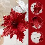 Poinsettia Blumen künstlich 8pcs 8x10in realistische Weihnachtsblumen mit Pailletten & Textur Stoff Poinsettias Künstliche Weihnachtsblumen, Rot, Poinsettias Künstliche Weihnach