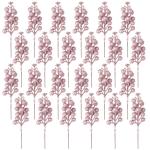24 stuks glitter roze bessen stelen, kunstmatige rode bessen plukken, glitter, roze bessen, takken, kerstbessen, steel, picks voor kerstboom, doe-het-zelf, knutselen, bruiloft, vak