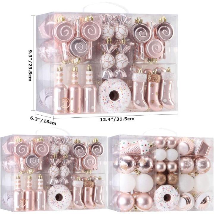 80-pack geassorteerde onbreekbare kerstbalversieringen set decoratieve Hangers met herbruikbaar handgeschenkpakket voor kerstboom