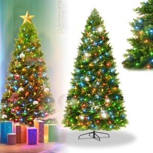 Premium kunstkerstboom 150 cm met verlichting – levensechte dennenboom met dicht naaldwerk van pvc + PE-mix, met metalen standaard, kerstboom voor kerstdecoratie