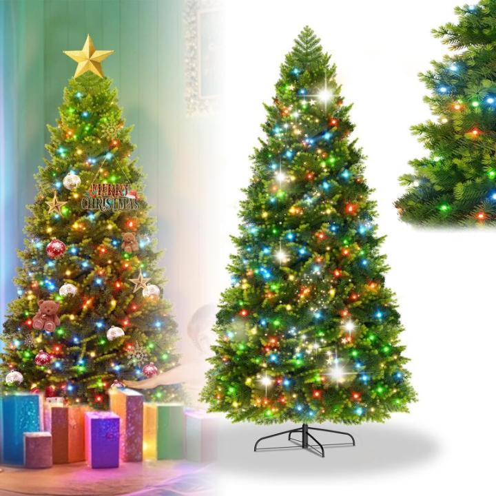Premium kunstkerstboom 150 cm met verlichting – levensechte dennenboom met dicht naaldwerk van pvc + PE-mix, met metalen standaard, kerstboom voor kerstdecoratie