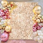 Schimmernder Wandpaneel Hintergrund Champagner - Glamour-Pailletten 24 Paneele Glitzer Hintergrund Dekorationen 3D Wandpaneel für Party Geburtstag Hochzeit Verlobung Jahrestag Zer