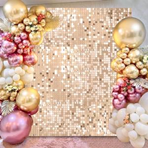Schimmernder Wandpaneel Hintergrund Champagner - Glamour-Pailletten 24 Paneele Glitzer Hintergrund Dekorationen 3D Wandpaneel für Party Geburtstag Hochzeit Verlobung Jahrestag Zer