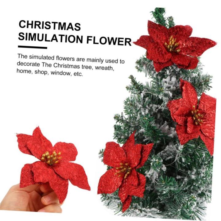 12 Stück Doppelschichtige Kleine Künstliche Weihnachtssterne Künstliche Glitzerblumen Weihnachtssterne Gefälschte Dekoration Kunststoff Rot