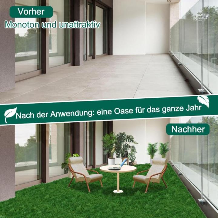Grasfliese Set 30x30cm, Kunstrasen Rasenteppich Outdoor, 4cm Dicke, PE-Material, immergrün Grasmatte, künstlicher Rasen Bodenbelag für Terrasse, Balkon, Rasenfliesen Bodenbelag,