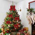1 + 4 stuks rode strikken kerstkerstboomstrikken, glitter kerstboomversiering voor familiefeesten, feestdecoratie voor Kerstmis, vakantie, bruiloft, feesten (2 maat)