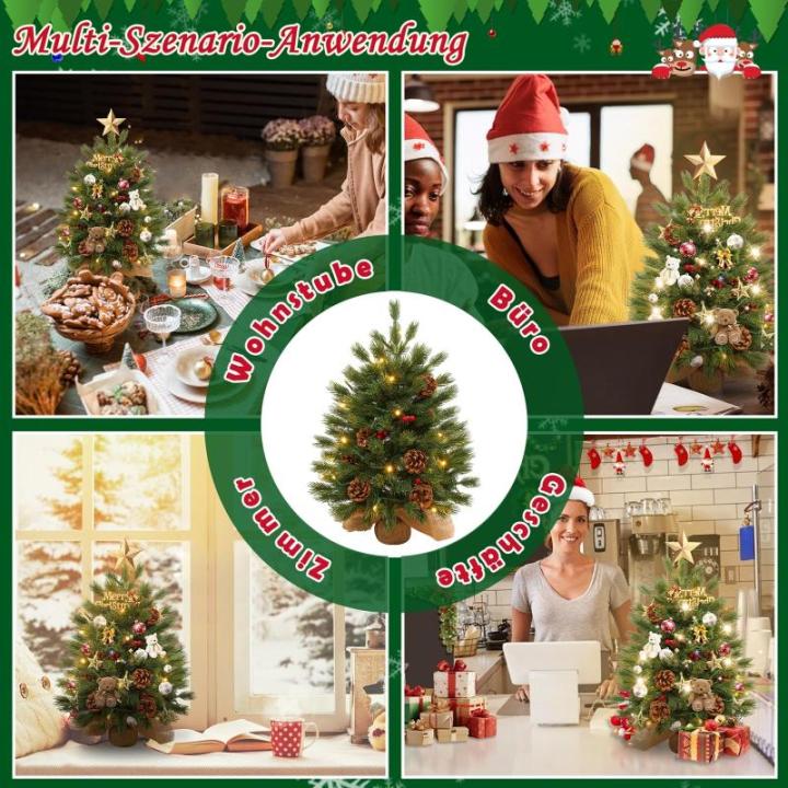 Mini-kerstboom met warmwitte verlichting, led, kleine kerstboom, kunstmatig versierd, voor kerstdecoratie, 60 cm, tafel, kerstboom, typre C-Pure PE kerstboom