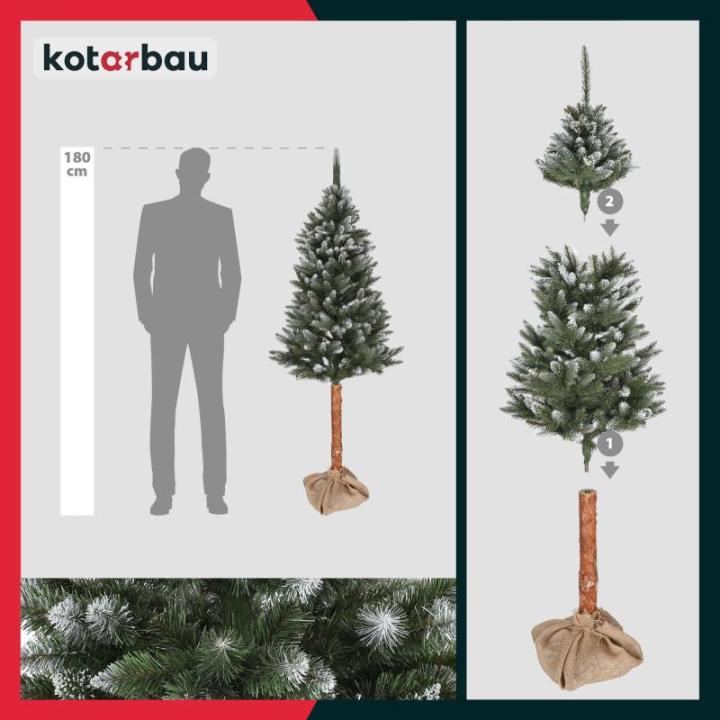 Kunstkerstboom, sneeuw, 180 cm, diamantsparrenboom op een houten stam met plastic standaard, kerstboom, kunstboom, kunstboom, kerstboom