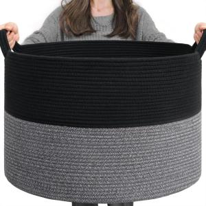 Opbergmand voor kinderkamer, wasmand voor kinderen, grote kerstboommand, mand voor dekens, babyspeelgoed, gevlochten mand, 55 x 35 cm, zwart