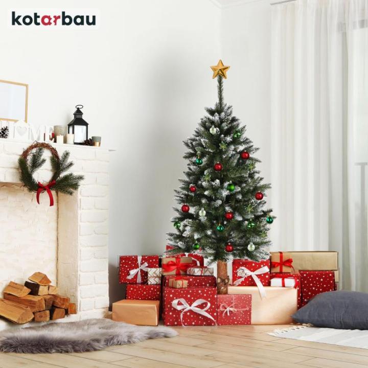 Kunstkerstboom, sneeuw, 160 cm, diamantsparrenboom op een houten stam met plastic standaard, kerstboom, kunstboom, kunstboom, kerstboom