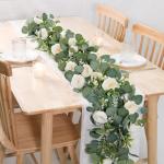 Kunstbloemenkrans, bruiloft, rozenkrank, slingers, 2 stuks, kunstbloemen, eucalyptus, hangende slinger, witte kunstplant voor achtergrond, feestdecoratie (wit, 4 stuks)