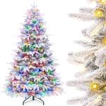 Kerstboom met ledlampjes en sneeuwvlokken, metalen standaard, kunstkerstboom, voor kerstdecoratie (210 cm met kleurrijke leds)