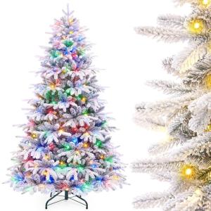 Kerstboom met ledlampjes en sneeuwvlokken, metalen standaard, kunstkerstboom, voor kerstdecoratie (150 cm met kleurrijke leds)