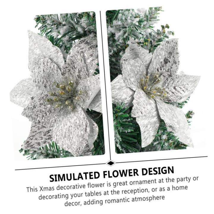 12St Doppelschicht kleine Weihnachtsblume DIY weihnachtshandwerk Christbaumschmuck Ornamente weihnachtsdeko künstliche blüten Weihnachtsbaum Party-Requisiten Plastik Silver