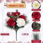 Künstliche Weihnachtsblumen, künstliche Rosensträuße, rote Rose mit Beeren, Winterblumenarrangements für Zuhause, Tischdekoration, Innen- und Außenbereich, Weihnachtsfeiertag