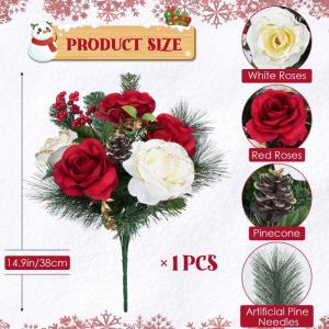 Künstliche Weihnachtsblumen, künstliche Rosensträuße, rote Rose mit Beeren, Winterblumenarrangements für Zuhause, Tischdekoration, Innen- und Außenbereich, Weihnachtsfeiertag