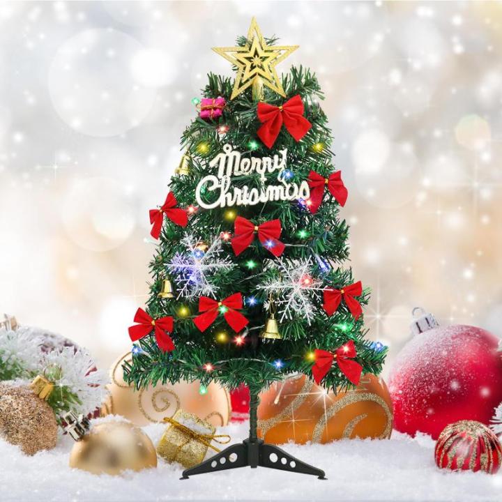 Mini-kerstboom, 60 cm kleine kerstbomen, kleine versierde kerstboom, kunstkerstboom met verlichting, tafelkerstboom (A)