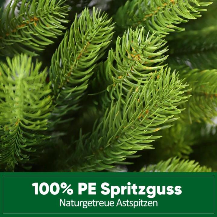 100% PE kunstkerstboom 180 cm, kunstkerstboom met 762 PE-takken, edele Nordmann-spar inclusief handschoenen en metalen standaard