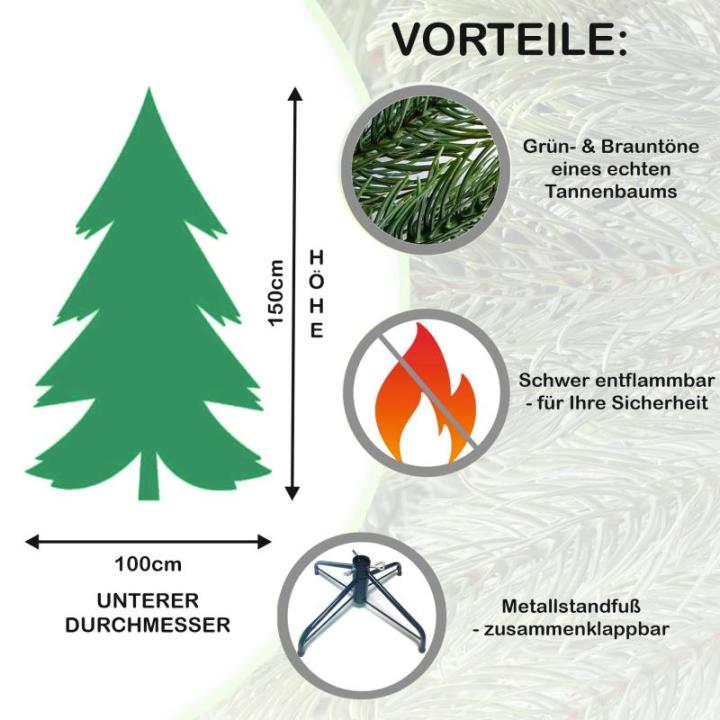 Premium kerstboom 150 cm, helder licht, kunstkerstboom, met 166 leds, nepboom, PE-kerstboom