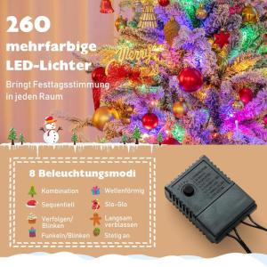 Kunstkerstboom, 180 cm, dennenboom met 260 ledlampen en sneeuw, 8 transformatiemodi, kerstboom met dichte takken