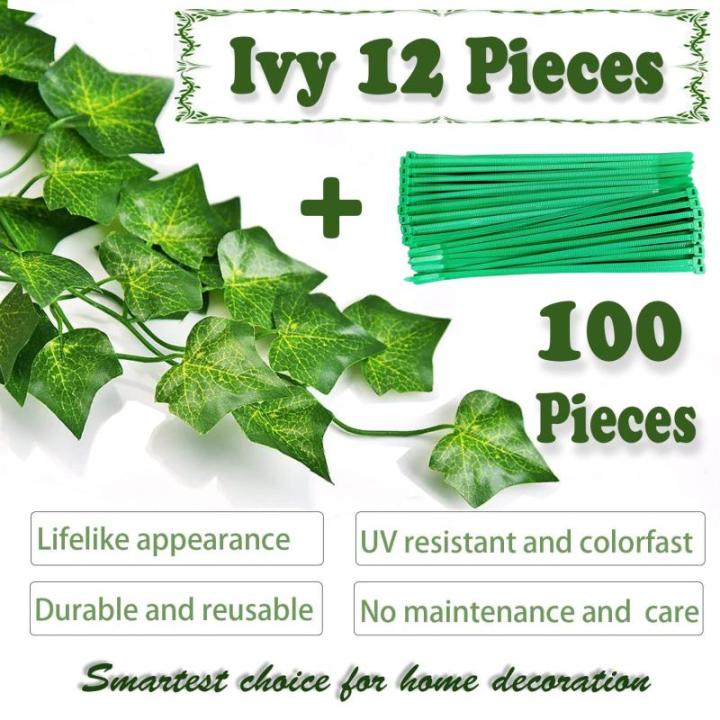 Ivy Kunstslinger, klimopslinger, 12 stuks, 84 ft nepklimop, planten, kunstplant, hangplant, kunst, klimop, decoratie, voor tuin, bruiloft, balkon, feest, wanddecoratie, esthetische
