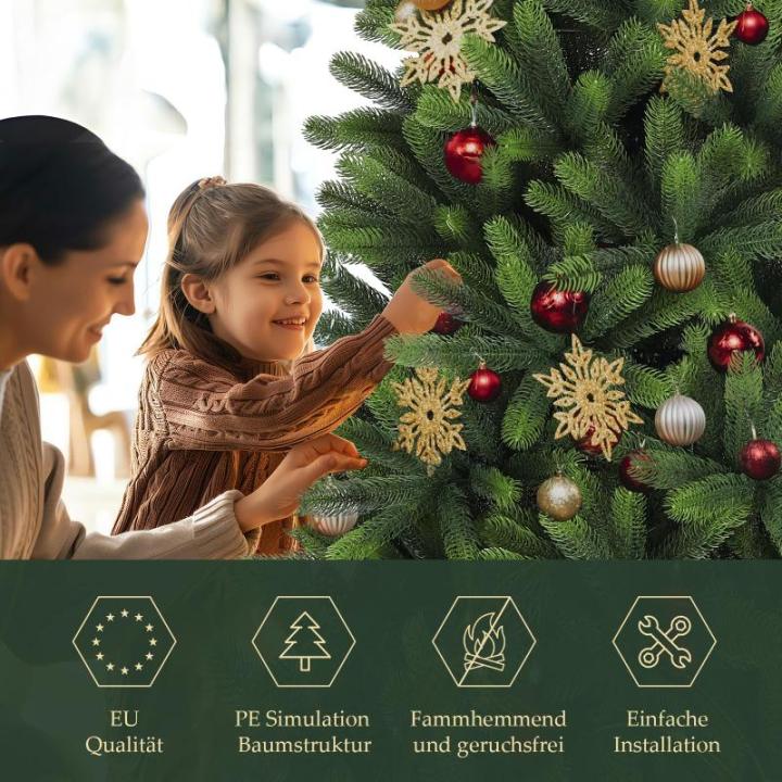 100% PE kunstkerstboom 180 cm, kunstkerstboom met 762 PE-takken, edele Nordmann-spar inclusief handschoenen en metalen standaard