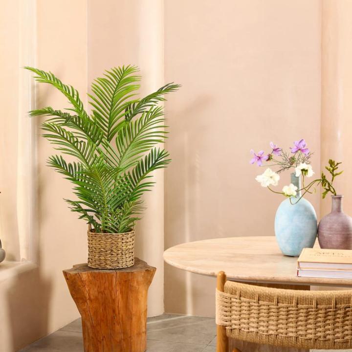 Areca Kunstpalm, 120 cm, in pot, kunstplant, tropisch, Hawaï, groen, voor slaapkamer, kantoor, tuin, bruiloft, party, decoratie (1 stuks)