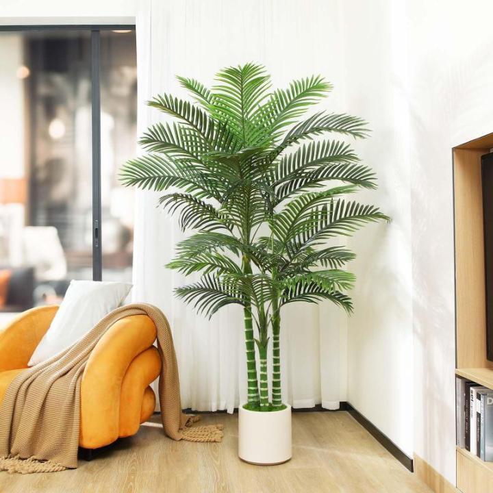 Kunstpalm, 210 cm, grote areca palm in witte pot, , kunstpalm voor huis, woonkamer, slaapkamer, kantoor, balkon, tuindecoratie