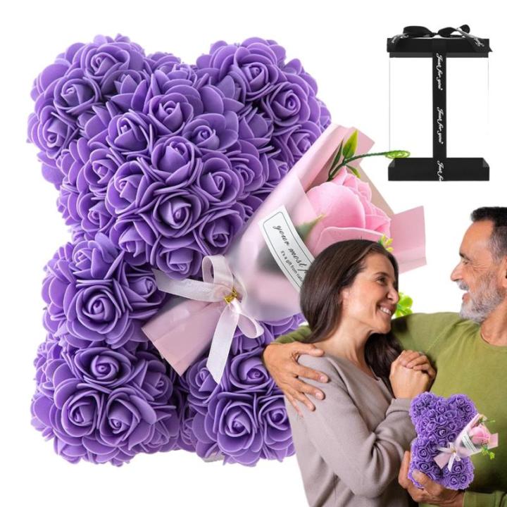 Valentijnsdag rozenbeer cadeau voor haar rozenbeer schattige teddybeer, kunstrozenbeer met rozenboeket, romantische rozen teddybeer cadeau voor Kerstmis