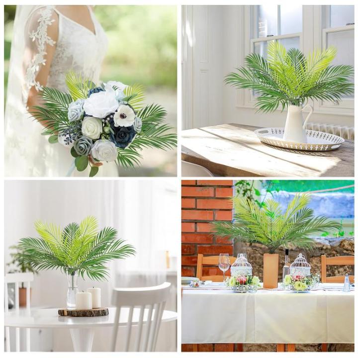 Kunstpalmbladeren, kunstpalmbladeren, , tropische struiken, groene kunstplant, areca palmplant, kunstplant voor feest, tuin, binnen en buiten, palmblad, decoratie