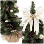 Kerstboom, gedecoreerd, crèmekleurig, hoogte 40 cm, kleine kunstkerstboom, mini-dennenboom, voor tafel, bureau, kantoor, binnen en buiten, kerstdecoratie, cadeau