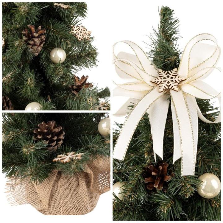 Kerstboom, gedecoreerd, crèmekleurig, hoogte 40 cm, kleine kunstkerstboom, mini-dennenboom, voor tafel, bureau, kantoor, binnen en buiten, kerstdecoratie, cadeau