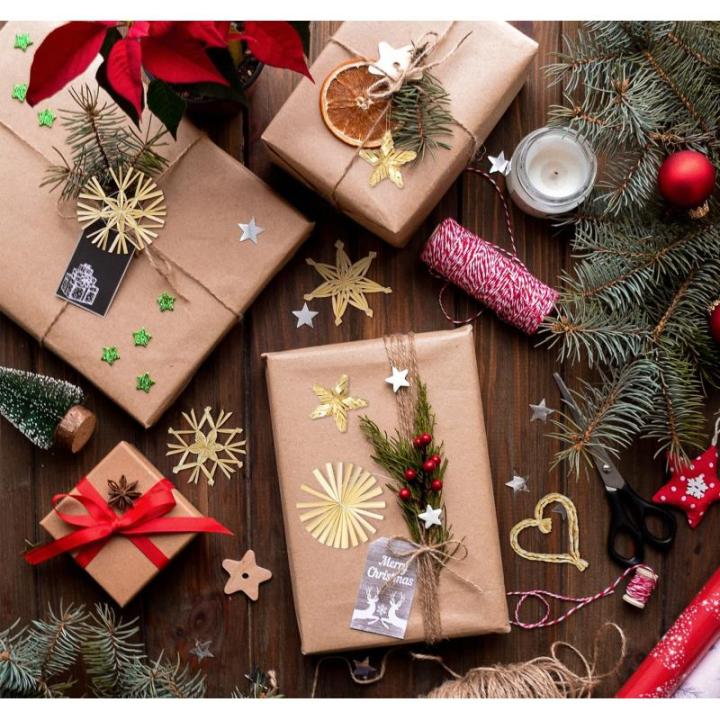Strohsterne Christbaumschmuck 46-teiliges,Weihnachtsbaumschmuck Stroh mit Natürlichen Akzenten,Handgemacht Weihnachtsbaum Deko aus Stroh mit Schöner Box,Dekoration für Weihnacht