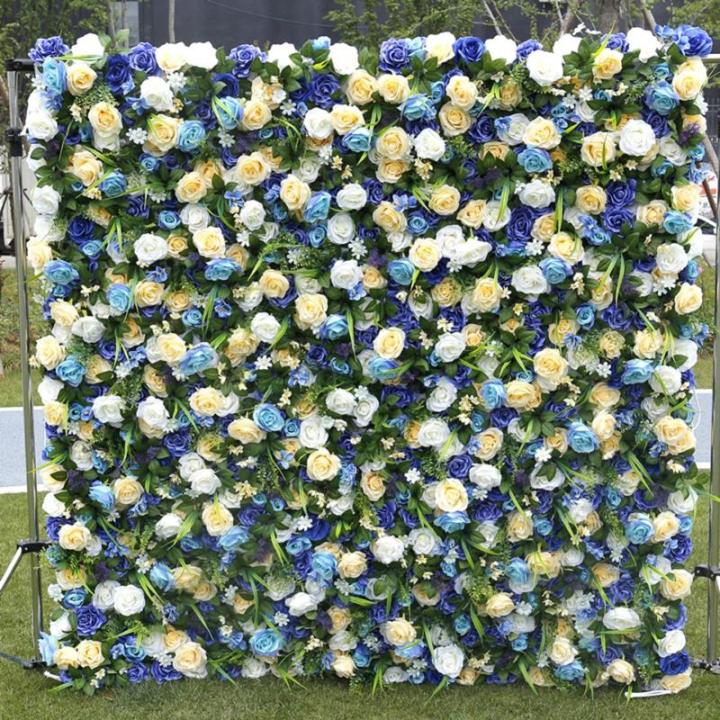 Blauer Dschungel-Stil, 5D-Stoff, Hintergrund, Blumenwand, Blumenarrangement, Blumen-Wandpaneel-Set, Seiden-Hortensie, Rose, Blumenpaneel Für Fotohintergrund, Home, Party, Hochzeit