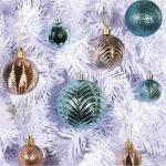 pauwgroene kerstbalornamenten voor kerstversiering - 36 stuks kerstboom onbreekbare ornamenten met ophanglus voor vakantie- en feestdecoratie (combo van 6 stijlen in 3 maten)