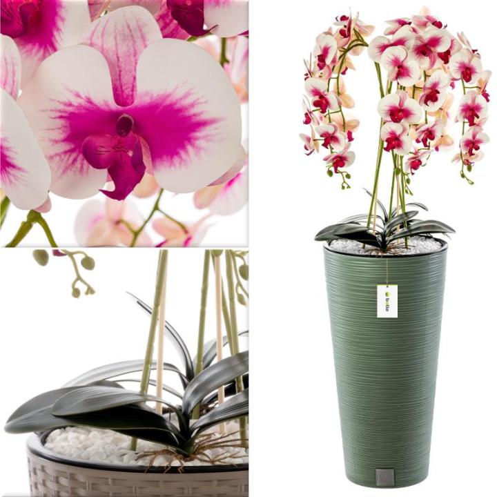 Künstliche Orchidee Kaskaden Blumenstrauß Creme und Rosa im Topf Wandgrün H 110 cm Heimbüro Dekoration, Kunstpflanze Orchidee, Kunstblume, Künstliche Orchidee im Topf