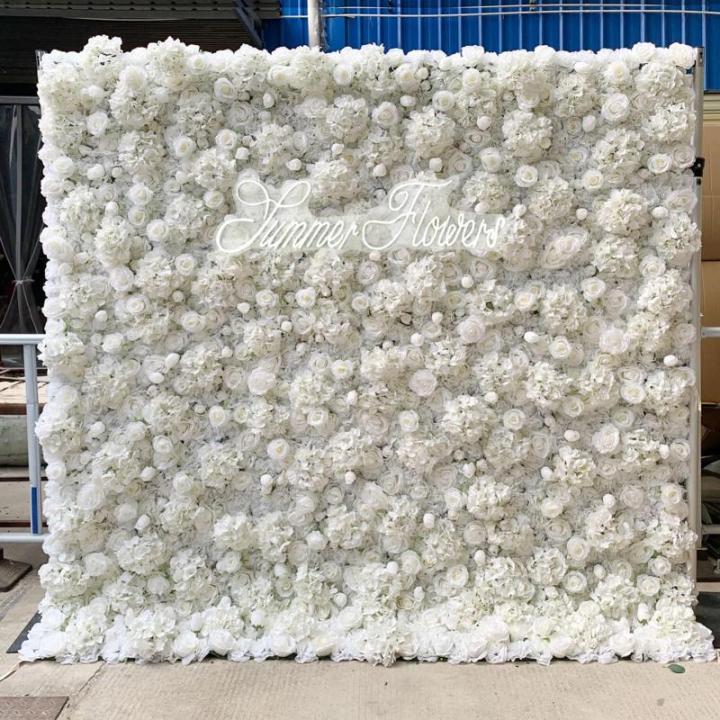 Weiße Wandpaneele Mit Künstlichen Blumen Und Stoffrückseite Für Hochzeit, Party, Brautparty, 3D-Wandkulisse Mit Romantischen Rosen(1X2M/3.2X6.5FT)