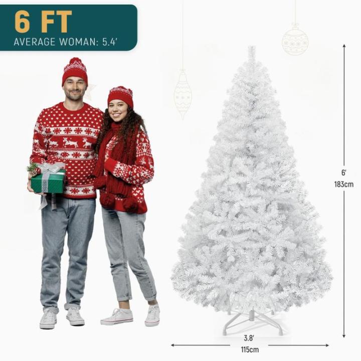 Kunstkerstboom, wit, ca. 818 takken, natuurgetrouw, dichte takken, dennenboom met metalen standaard en klapsysteemframe, snelle montage voor thuis, kantoor, winkels, 183 x 115 cm