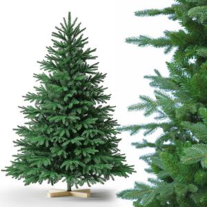 Nordmann Kunstkerstboom, pvc en PE, 180 cm, kunstdennenboom met houten standaard, moeilijk ontvlambare automatische kerstboom, natuurgetrouwe kunstkerstboom