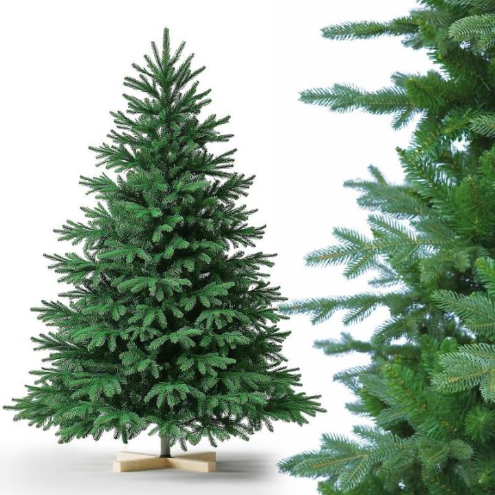 Nordmann Kunstkerstboom, pvc en PE, 180 cm, kunstdennenboom met houten standaard, moeilijk ontvlambare automatische kerstboom, natuurgetrouwe kunstkerstboom