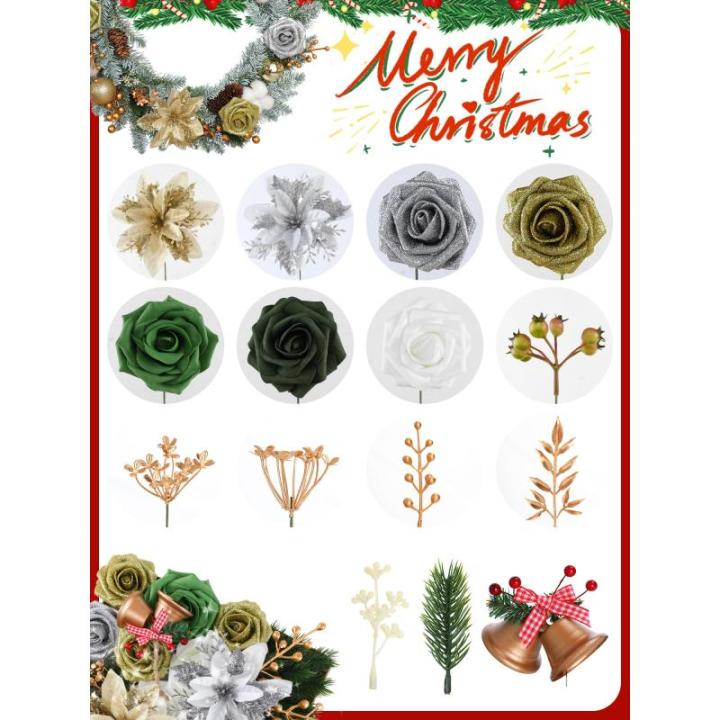 Kunstkerstbloemen, mix van zijden bloemen, kunstrozen met stelen voor zelfgemaakte bruiloft, bruidsboeketten, tafeldecoratie, woondecoratie.