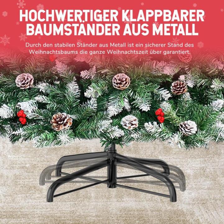 arivoo Binja Opvouwbare kerstboom, versierd met 500 takken, 24 dennenappels, 18 bessen en standaard, buigbare pvc-punten met sneeuwvlokken, moeilijk ontvlambaar (H150 cm)