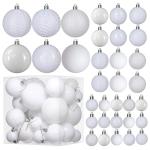 witte kerstbalornamenten voor kerstversiering - 36 stuks kerstboom onbreekbare ornamenten met ophanglus voor vakantie- en feestdecoratie (combo van 6 stijlen in 3 maten)