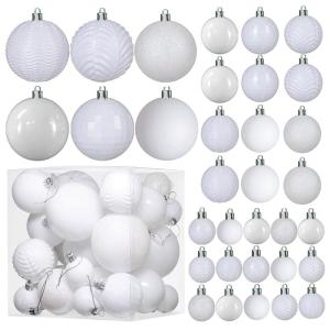 witte kerstbalornamenten voor kerstversiering - 36 stuks kerstboom onbreekbare ornamenten met ophanglus voor vakantie- en feestdecoratie (combo van 6 stijlen in 3 maten)