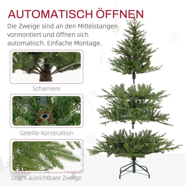 Kunstkerstboom, 150 cm kerstboom met 1724 takpunten, inklapbare metalen standaard, voor kerstdecoratie, groen