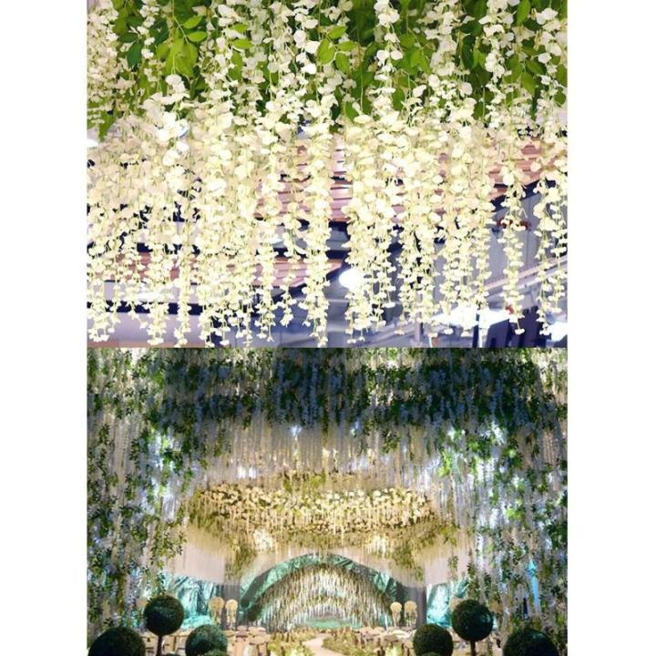 12 stengels nep Wisteria slinger opknoping bloem zijde bloem Wisteria Wijnstok decoratie voor outdoor indoor home keuken tuin huwelijksceremonie hotel party art decor (wit)